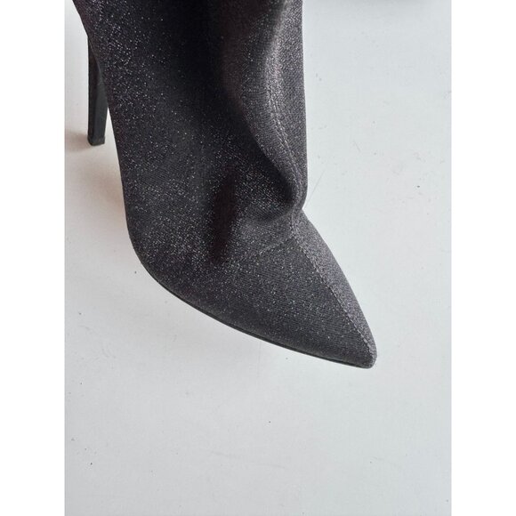 LIU JO Metallic Black Stretch Knit Mid Calf Pointed Toe Sock Boots, Size 40 - Picture 4 of 12